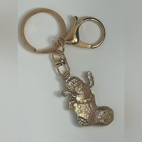 BAG CHARM Gold Tone Holiday Santa in Stocking - Picture 4 of 4